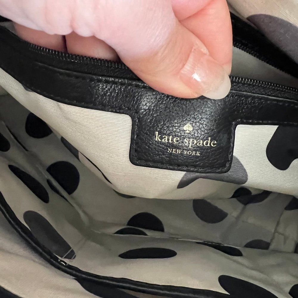 Kate Spade Shoulder Bag Black Leather single strap polka dot interior gold hardw
